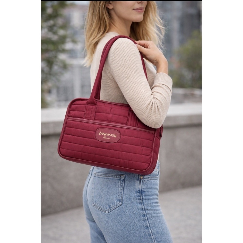 Lancaster of Monaco Burgundy Quilted Weekend Lap Top Bag Handbag 16"X 10.5" NWOT